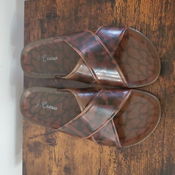 Womens J. Crew Jelly Rubber Criss Cross Slide Sandals Size 6 Leopard Tort - Picture 5 of 11